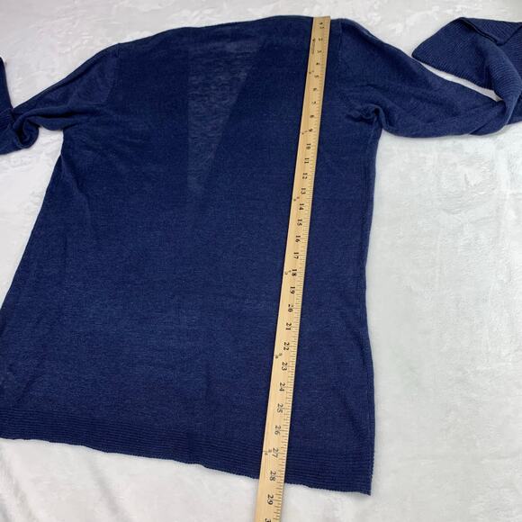 Eileen Fisher Open Cardigan 100% Organic Linen sz Medium Dark Indigo Bell Sleeve - Picture 11 of 12